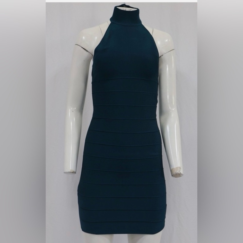 Herve Leger Bandage Teal Halter Dress NWT